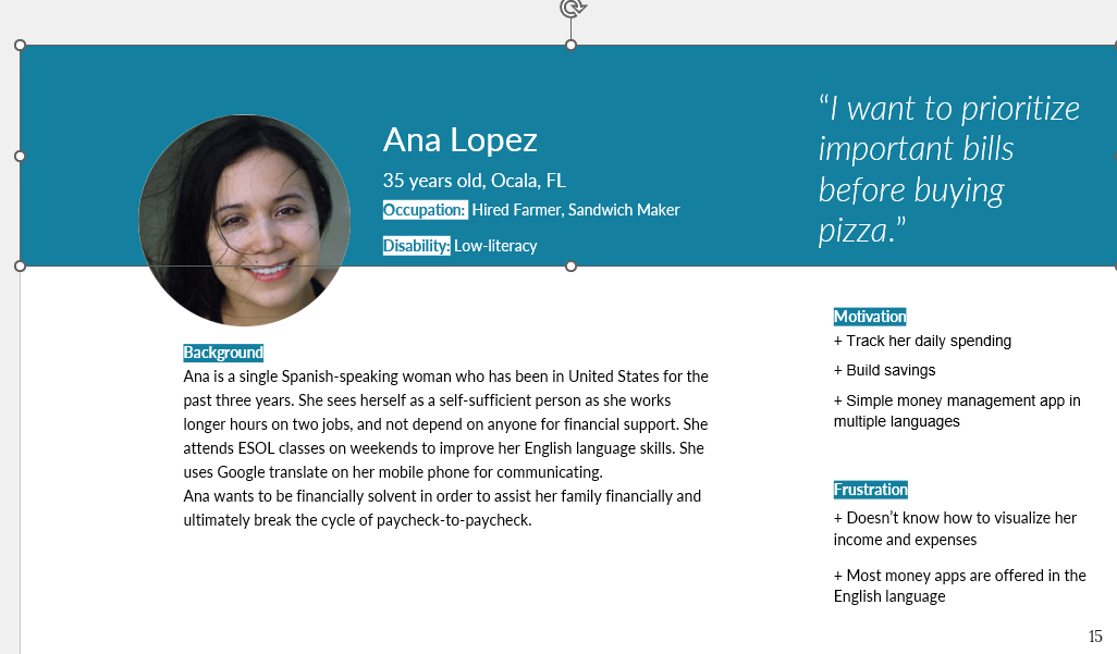 User persona — Ana Lopez